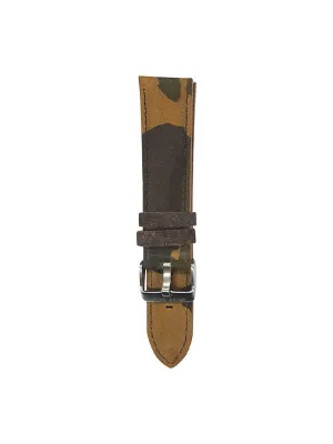 Aries Gold Camo Brown Silver Buckle Leather Strap (Size 22)