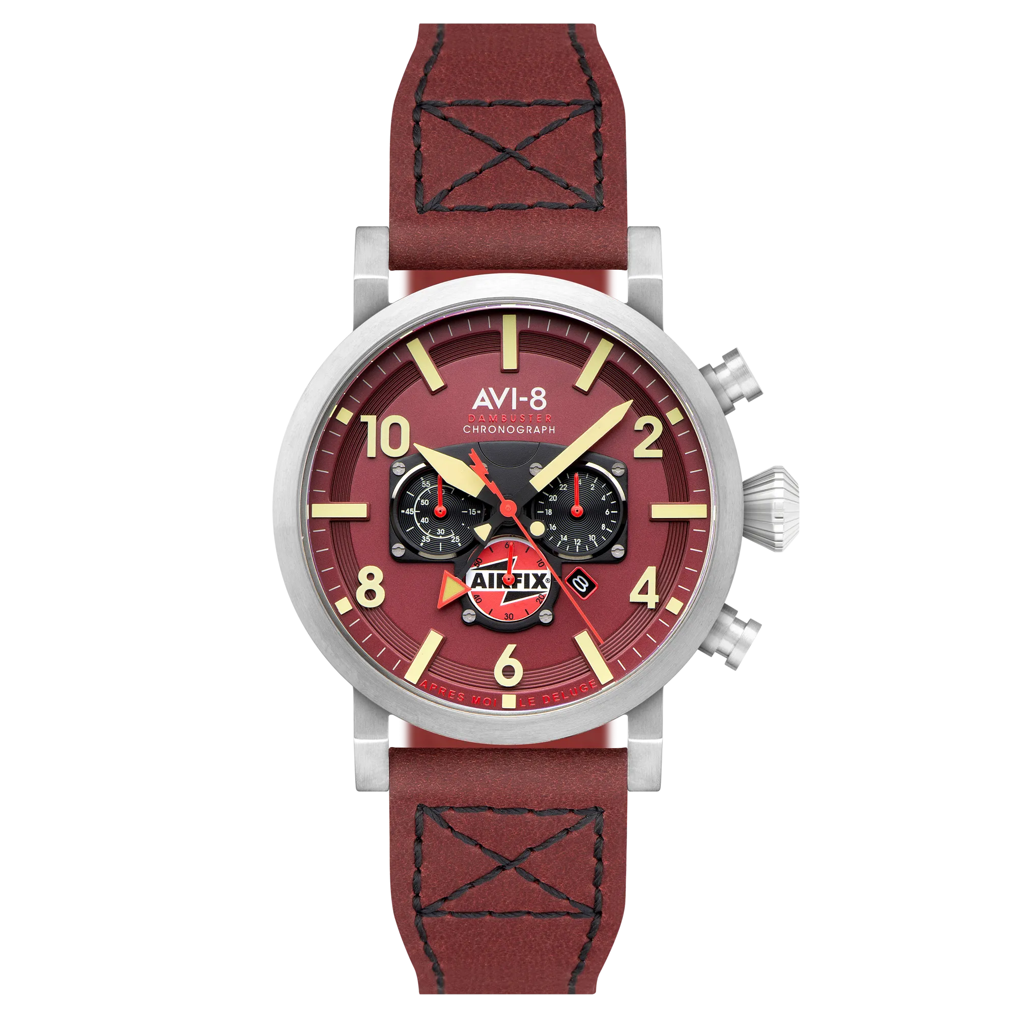 AVI-8 Dambuster Gibson Dual Time Chronograph - Airfix Edition Hazard Red Men's Watch AV-4107-04