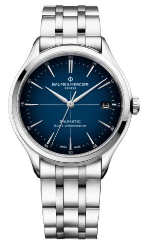 Baume & Mercier Clifton Baumatic COSC Automatic Stainless Steel Blue Dial Date Mens Watch M0A10468