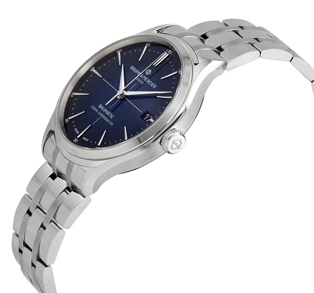 Baume & Mercier Clifton Baumatic COSC Automatic Stainless Steel Blue Dial Date Mens Watch M0A10468