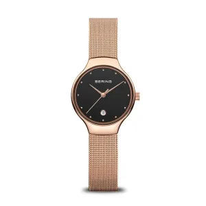 Bering Ladies CLASSIC COLLECTION Rose Gold Case Black Dial with Date Rose Gold Milanese Strap