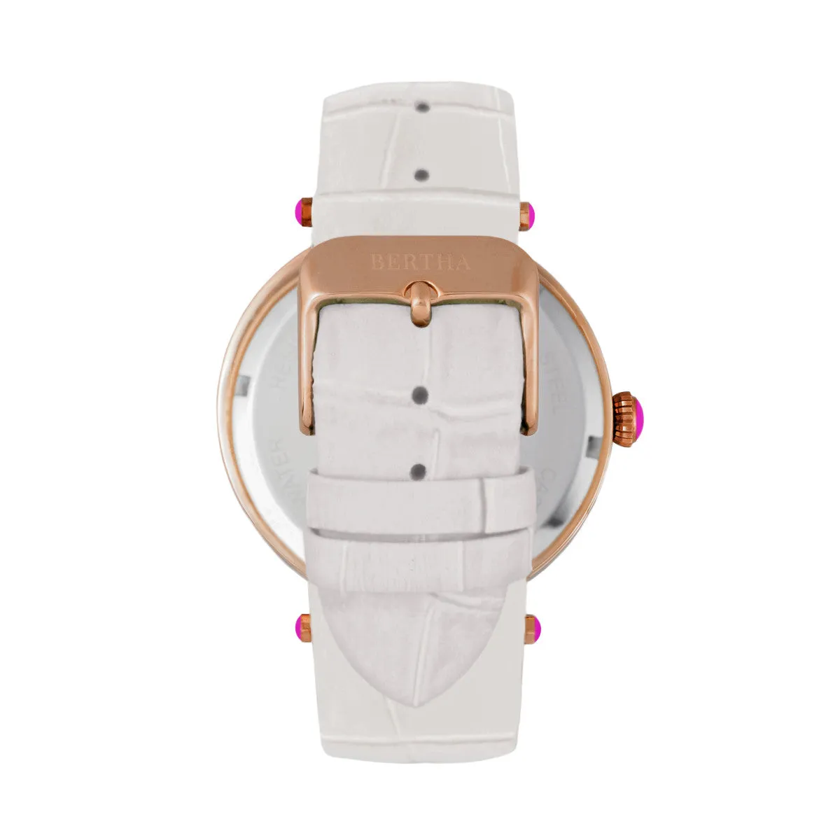 Bertha Camilla Mother-Of-Pearl Leather-Band Watch - White