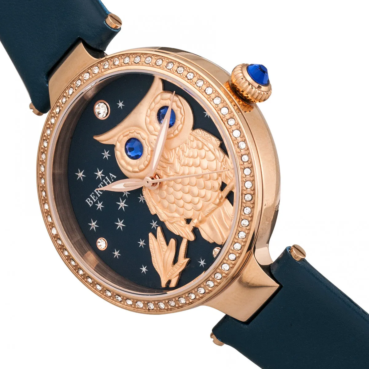 Bertha Rosie Leather-Band Watch - Rose Gold/Navy