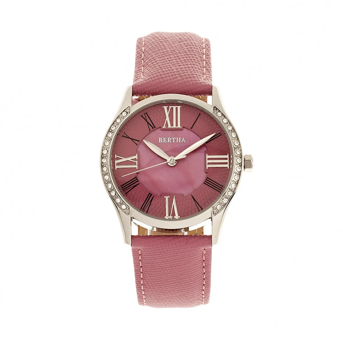 Bertha Sadie Mother-of-Pearl Leather-Band Watch - Pink