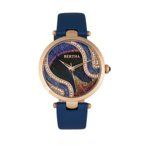 Bertha Trisha Leather-Band Watch w/Swarovski Crystals - Blue