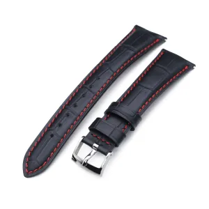 Black Croco Grain, Quick Release, Red Stitch.