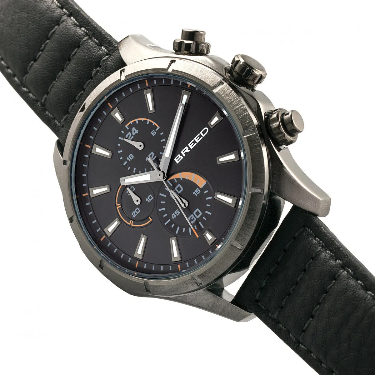 Breed Lacroix Chronograph Leather-Band Watch - Gunmetal/Black