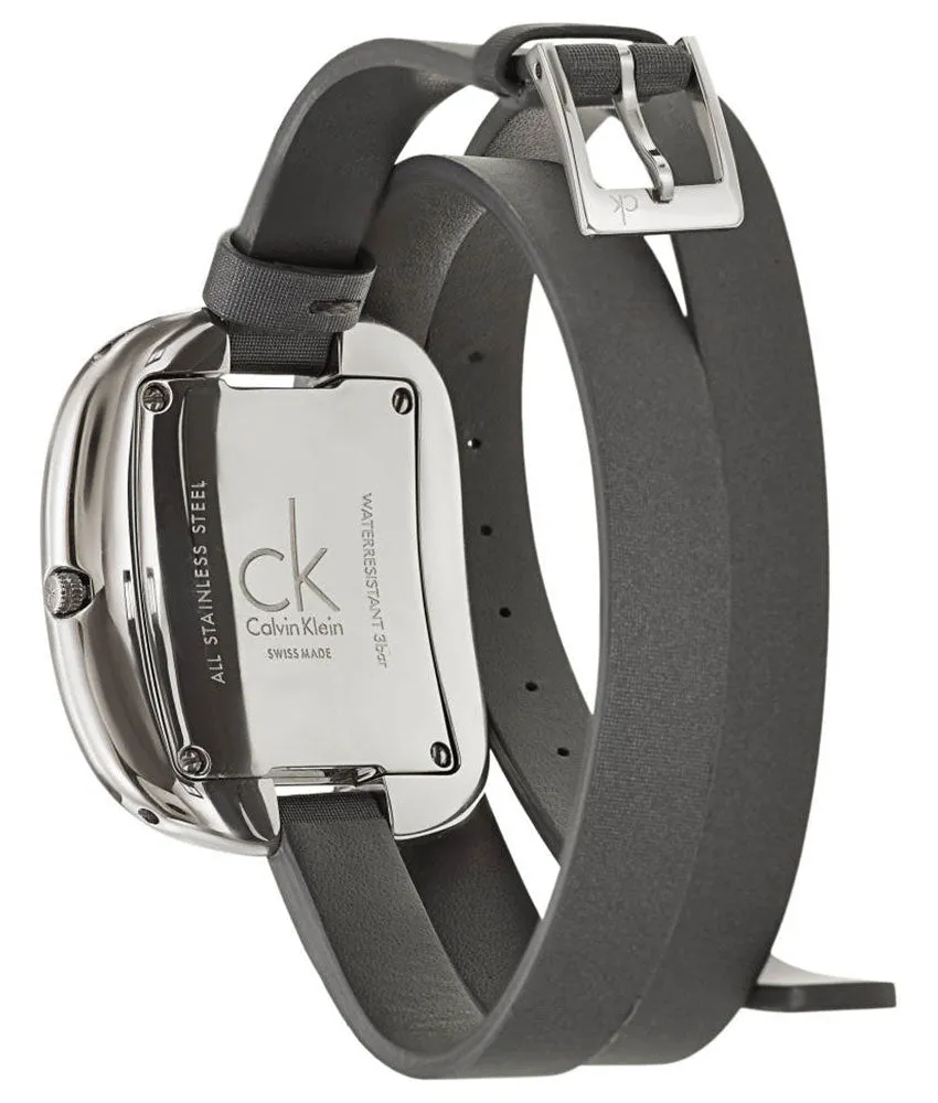 Calvin Klein Treasure Wrap Around Gray Cloth Leather Silver Dial Quartz Womens Watch K2E23620