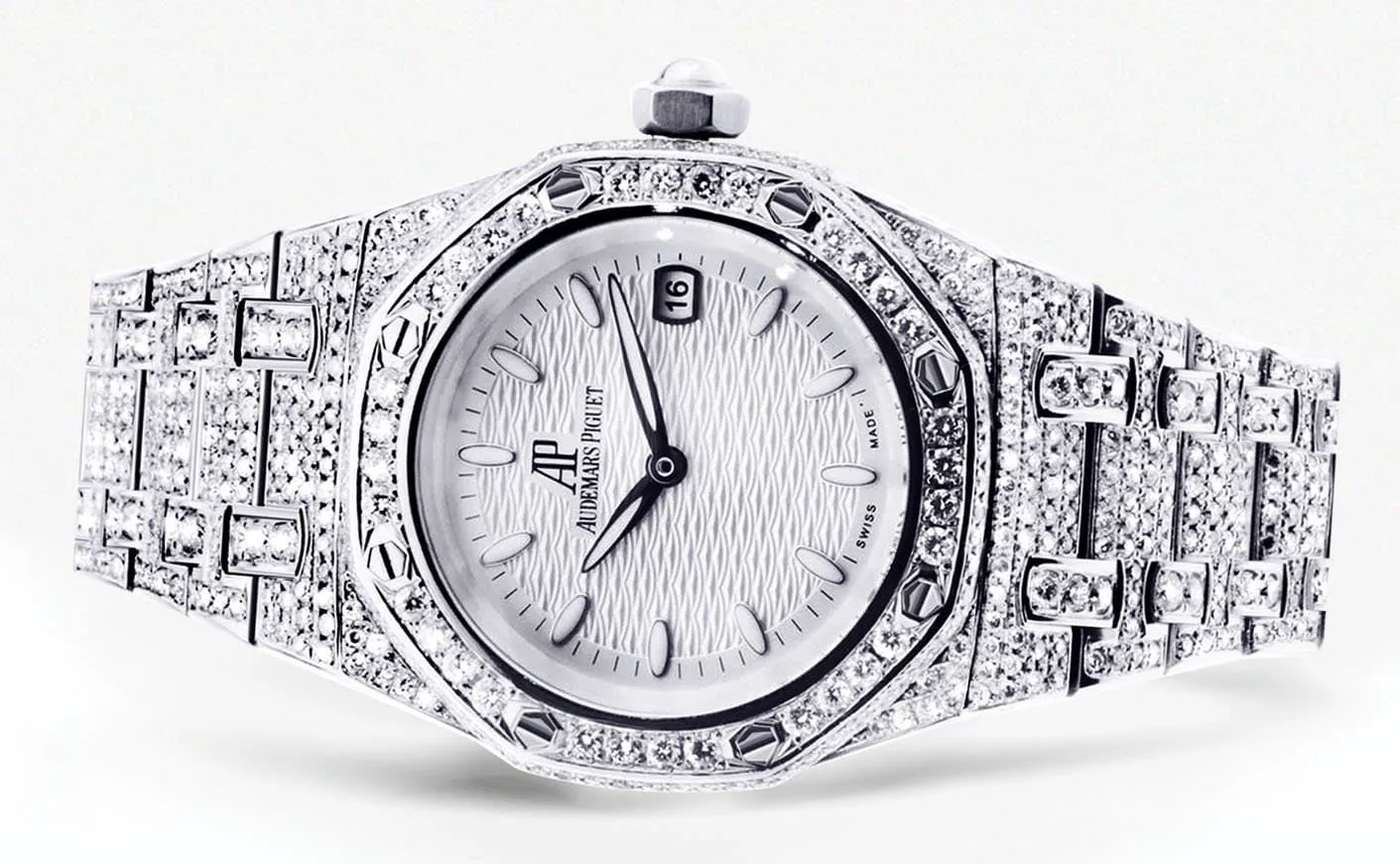 Diamond Audemars Piguet Royal Oak Watch For Women | Stainless Steel | 33 Mm