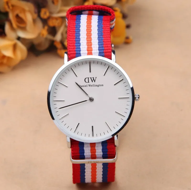 Famous Brand Luxury fashion dress Watches Men Women Fabric Strap silver case Sport watch Military Quartz Wristwatch