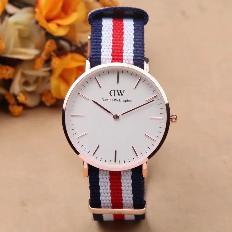 Famous Brand Luxury fashion dress Watches Men Women Fabric Strap silver case Sport watch Military Quartz Wristwatch