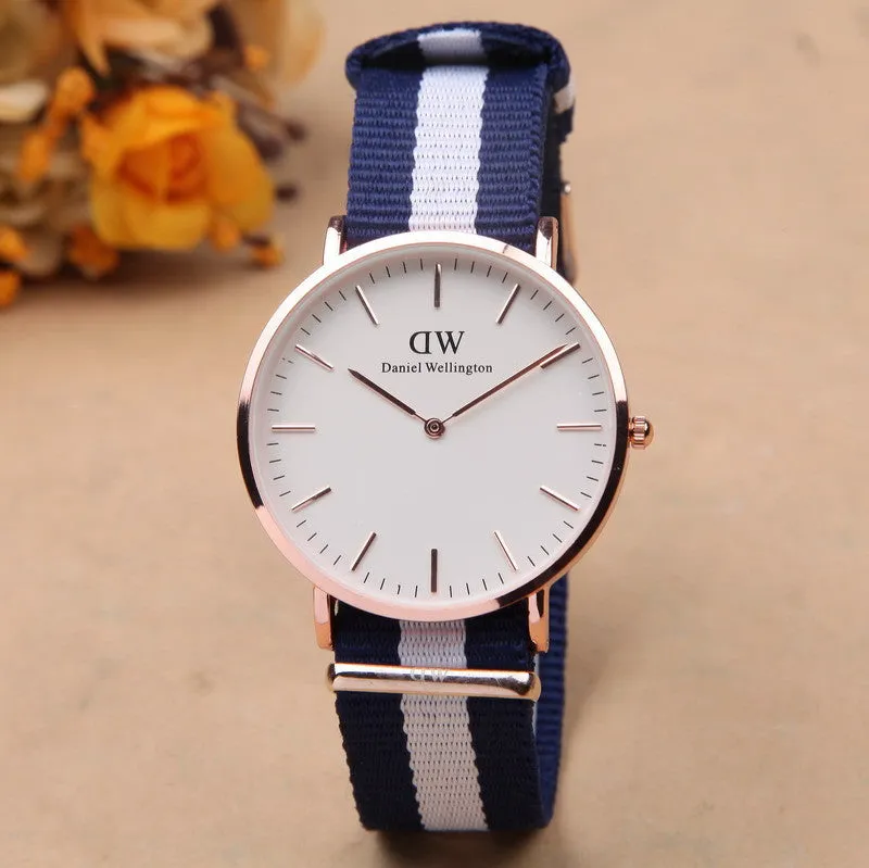 Famous Brand Luxury fashion dress Watches Men Women Fabric Strap silver case Sport watch Military Quartz Wristwatch