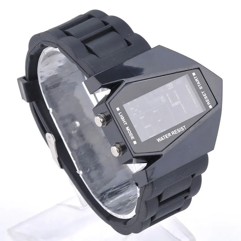 Fashion Aircraft LED Watches Digital Hours Stainless Steel Case Sports Watch Back Light rubber Strap Casual watches