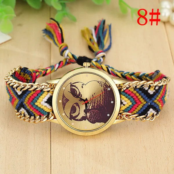 Fashion Handmade Braided Owl Friendship Bracelet Rope Watch Women Quartz Wristwatches