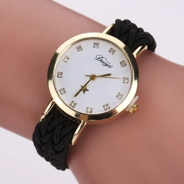 Fashion Weave Leather Watches Women Gold Rhinestone Wristwatch Casual Ladies Bracelet Watch Women Dress Quartz Watch Gift DY069