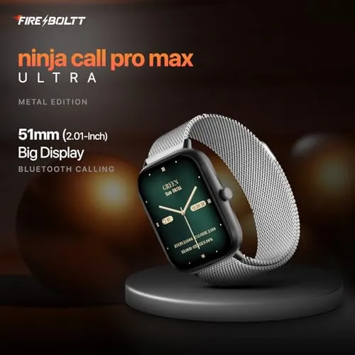 Fire-Boltt Ninja Call Pro Max 51.05mm (2.01 inch) Display Smart Watch, Bluetooth Calling, 120  Sports Modes, Health Suite, Voice Assistance (Silver SS)