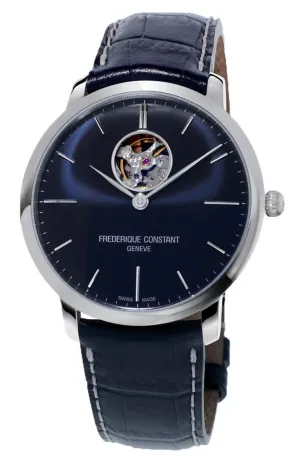 Frederique Constant Slimline Heart Beat Automatic Blue Dial Blue Leather Strap Mens Watch FC-312N4S6