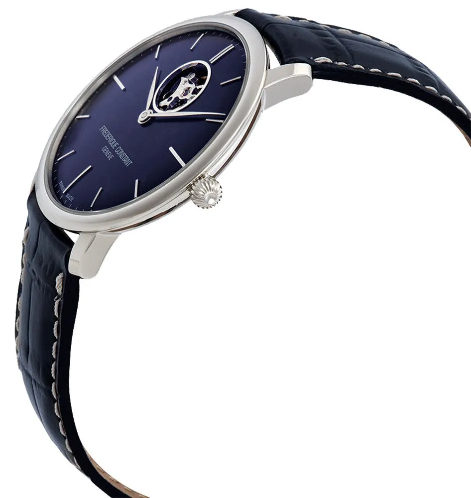 Frederique Constant Slimline Heart Beat Automatic Blue Dial Blue Leather Strap Mens Watch FC-312N4S6