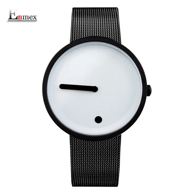 gift Enmex cool Minimalist style wristwatch Stainless Steel creative design Dot and Line simple stylish quartz  fashion watch