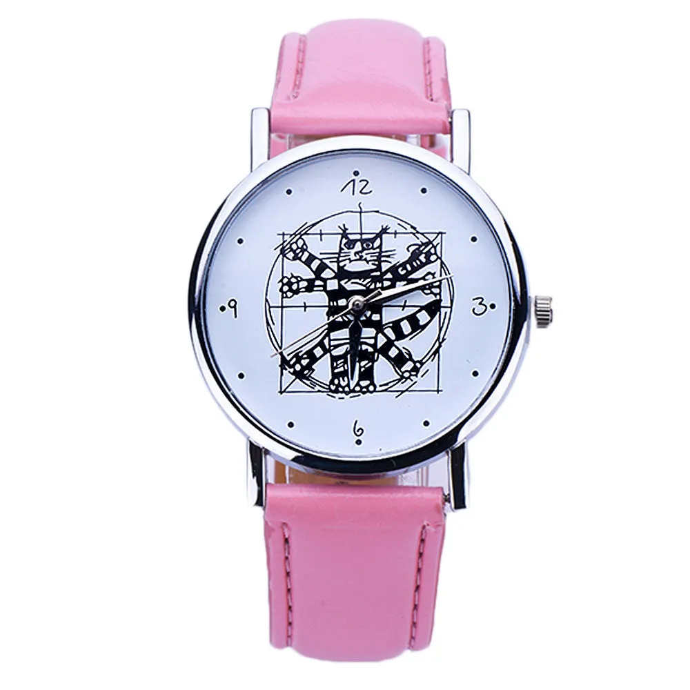 Girls Cute Watch Women Leather Analog Quartz Wrist Watch Bracelet Hour Boy Girl Cat Printed Montre Best Gift