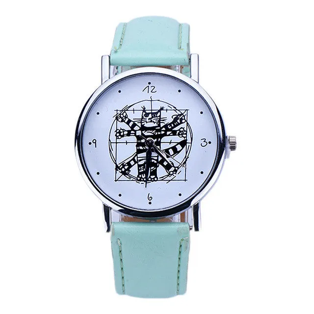 Girls Cute Watch Women Leather Analog Quartz Wrist Watch Bracelet Hour Boy Girl Cat Printed Montre Best Gift