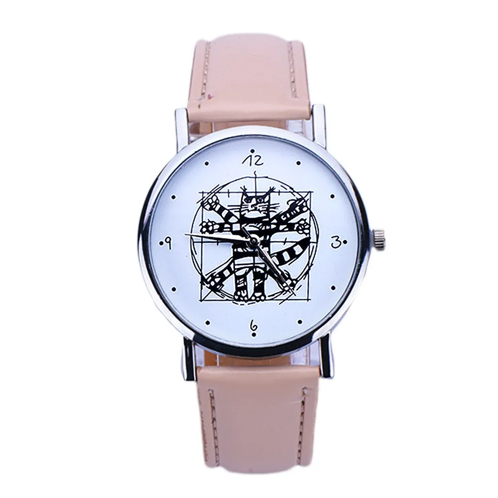 Girls Cute Watch Women Leather Analog Quartz Wrist Watch Bracelet Hour Boy Girl Cat Printed Montre Best Gift