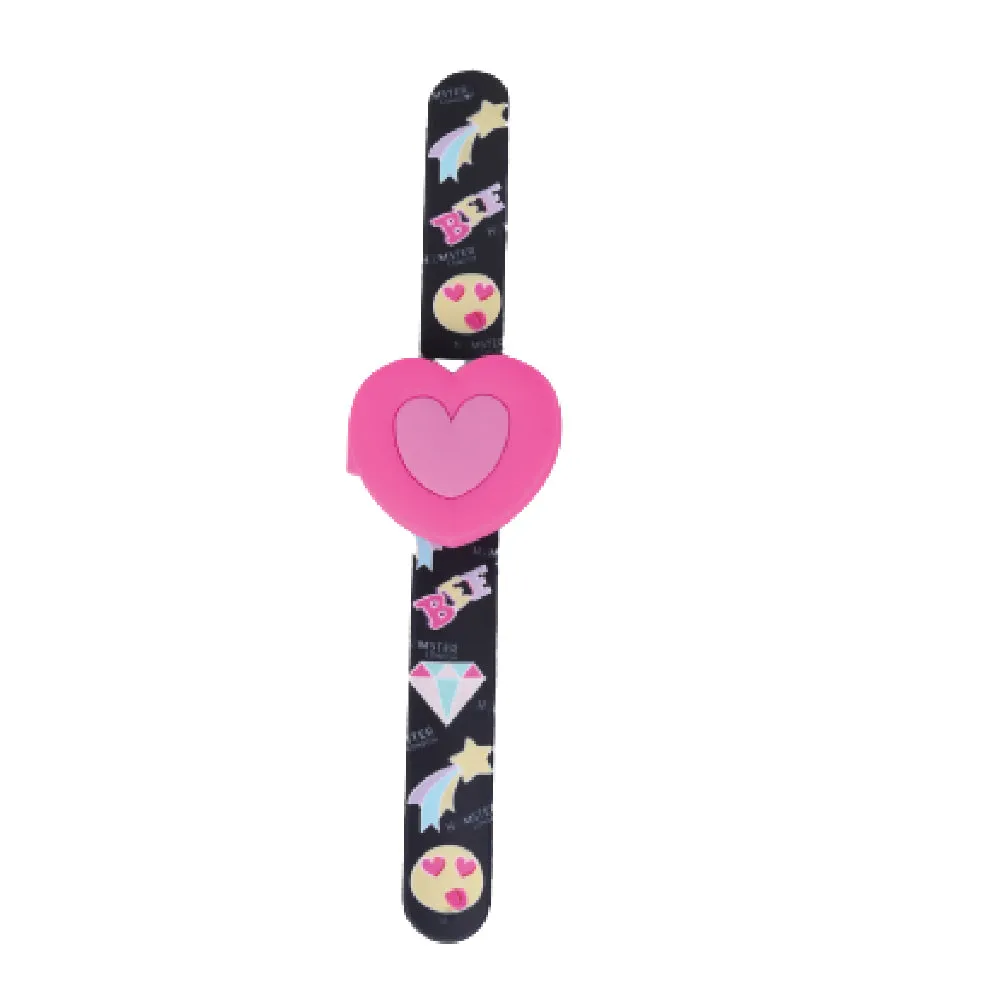 Hamster London Printed Slap Band Flip Wrist Watch Heart Black