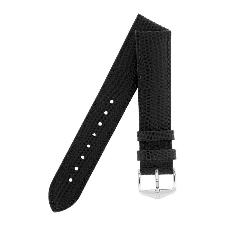 Hirsch RAINBOW Lizard Embossed Leather Watch Strap in BLACK