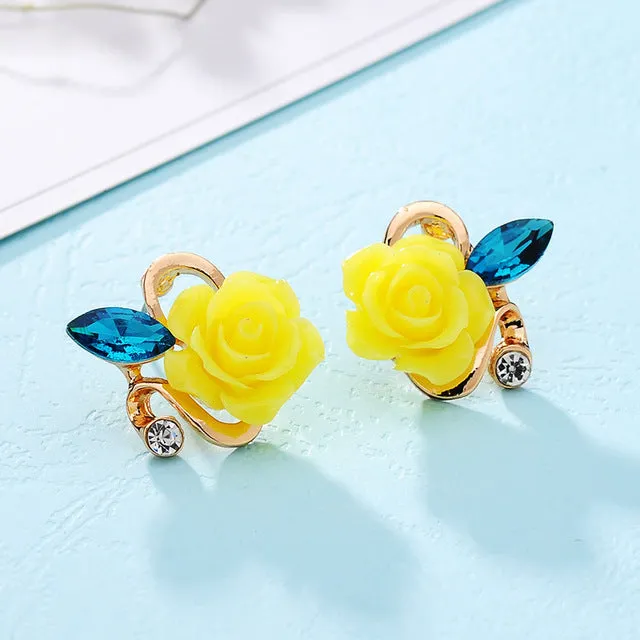 Hot 5 colors optional fashion crystal flower earring Exquisite quality classic gold-color rose earrings creative gifts