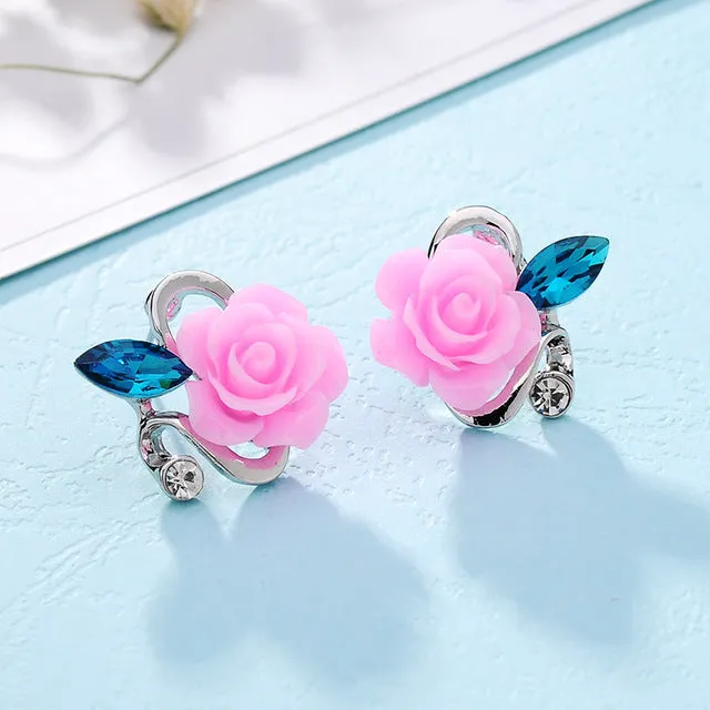 Hot 5 colors optional fashion crystal flower earring Exquisite quality classic gold-color rose earrings creative gifts