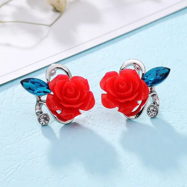 Hot 5 colors optional fashion crystal flower earring Exquisite quality classic gold-color rose earrings creative gifts