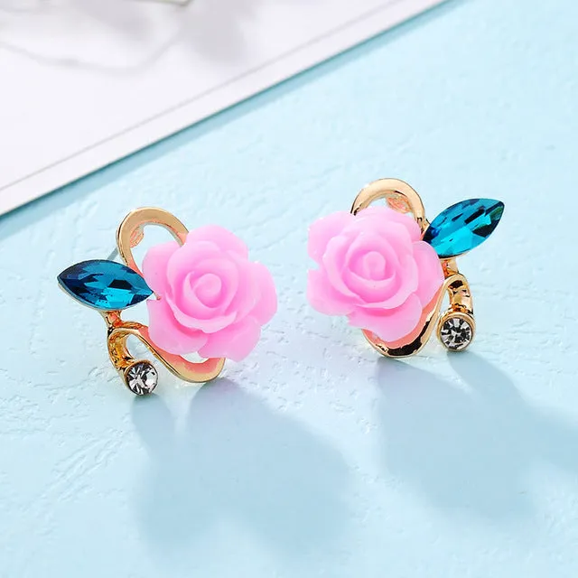 Hot 5 colors optional fashion crystal flower earring Exquisite quality classic gold-color rose earrings creative gifts