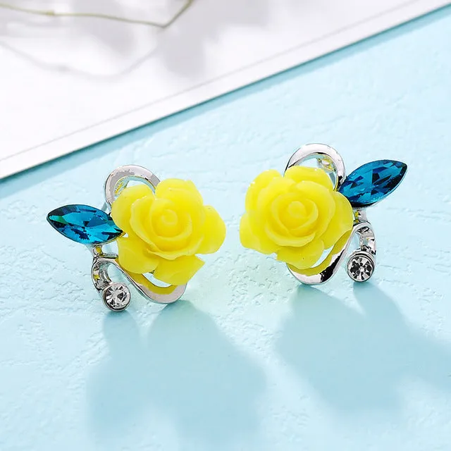 Hot 5 colors optional fashion crystal flower earring Exquisite quality classic gold-color rose earrings creative gifts