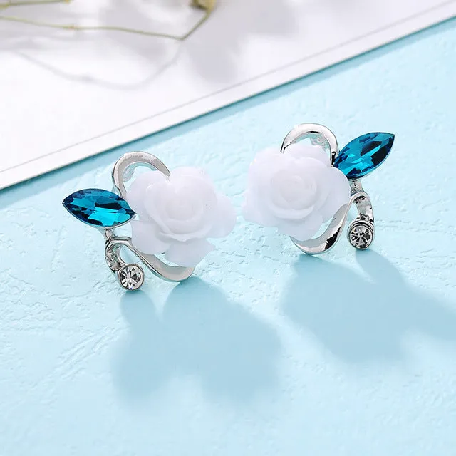 Hot 5 colors optional fashion crystal flower earring Exquisite quality classic gold-color rose earrings creative gifts