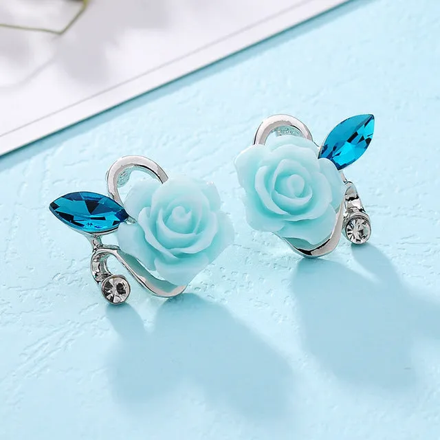 Hot 5 colors optional fashion crystal flower earring Exquisite quality classic gold-color rose earrings creative gifts