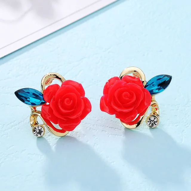 Hot 5 colors optional fashion crystal flower earring Exquisite quality classic gold-color rose earrings creative gifts