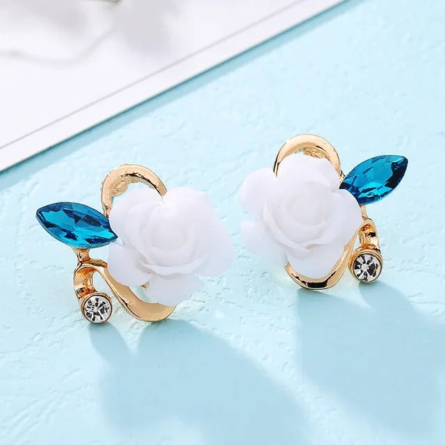 Hot 5 colors optional fashion crystal flower earring Exquisite quality classic gold-color rose earrings creative gifts