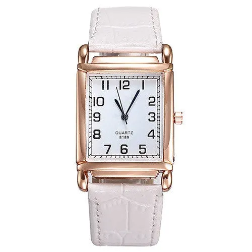 Hot Fashion Men Women Leather Band Square Dial Quartz Analog Wrist Watch