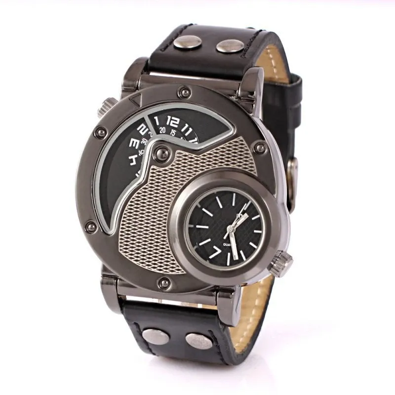 Hot Sale Fashion Luxury OULM Russian Army Military Dual Time Leather Band Mens Quartz Wrist Watch