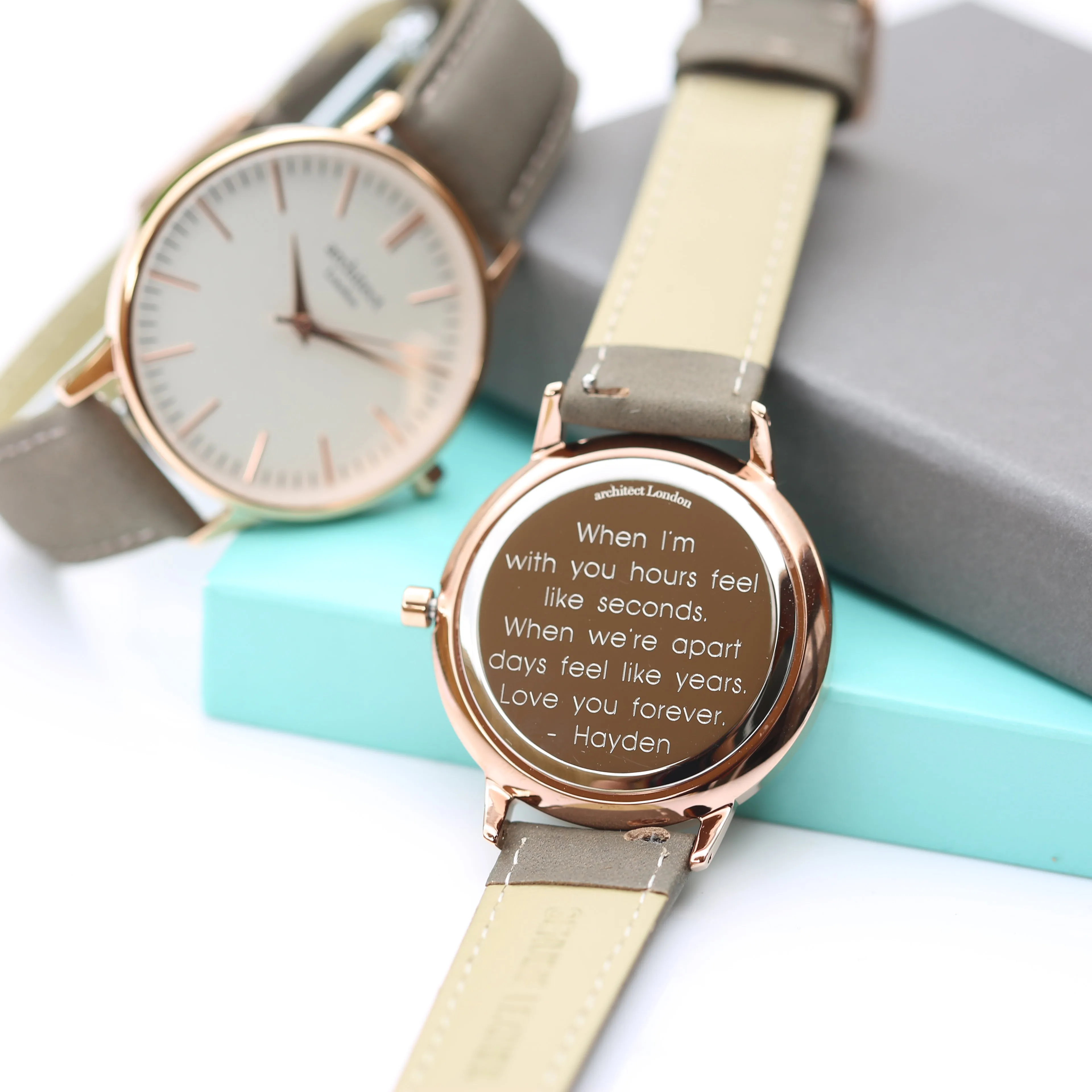 Ladies Archiect Blanc - Modern Font Engraving, Light Grey Strap