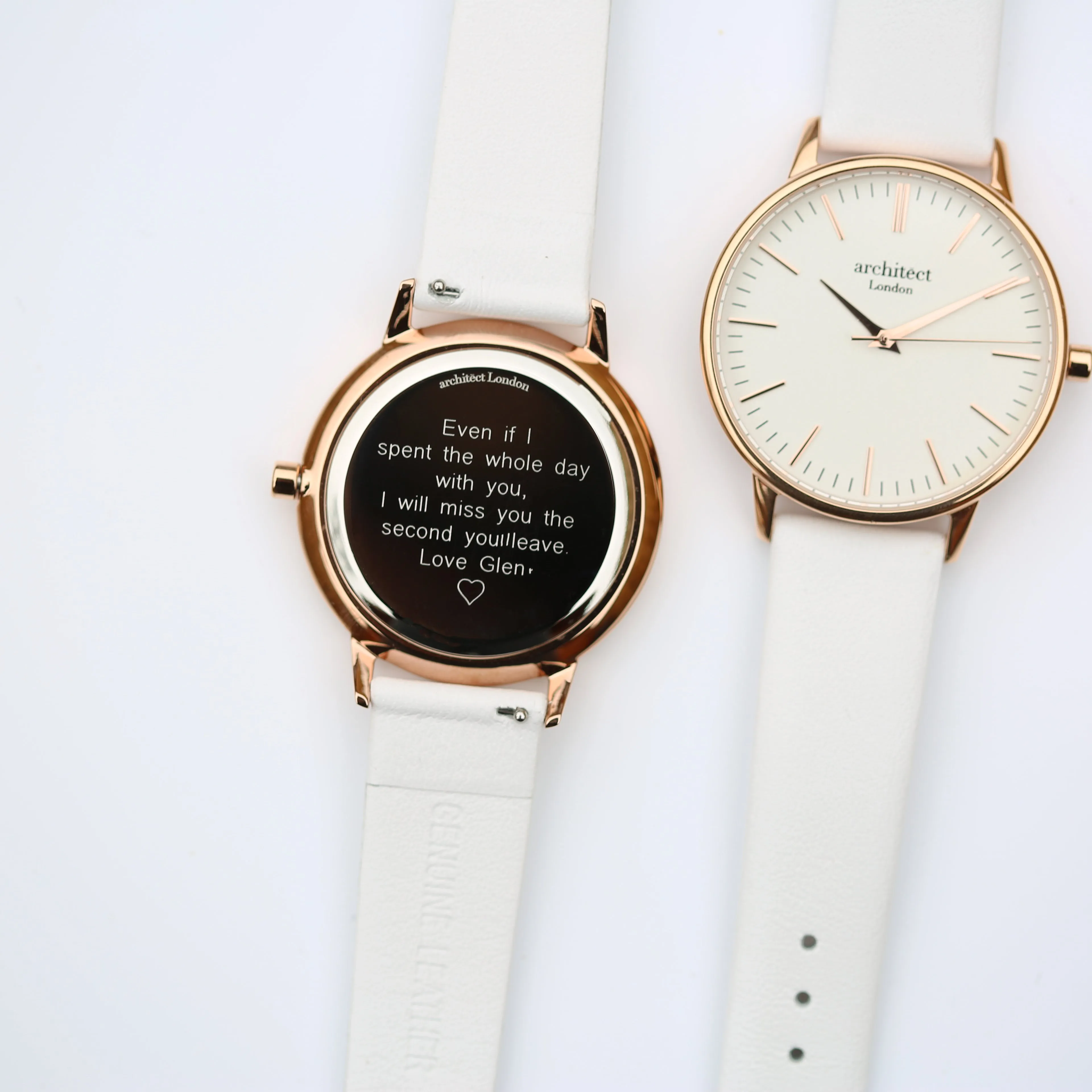 Ladies Archiect Blanc - Modern Font Engraving, White Strap