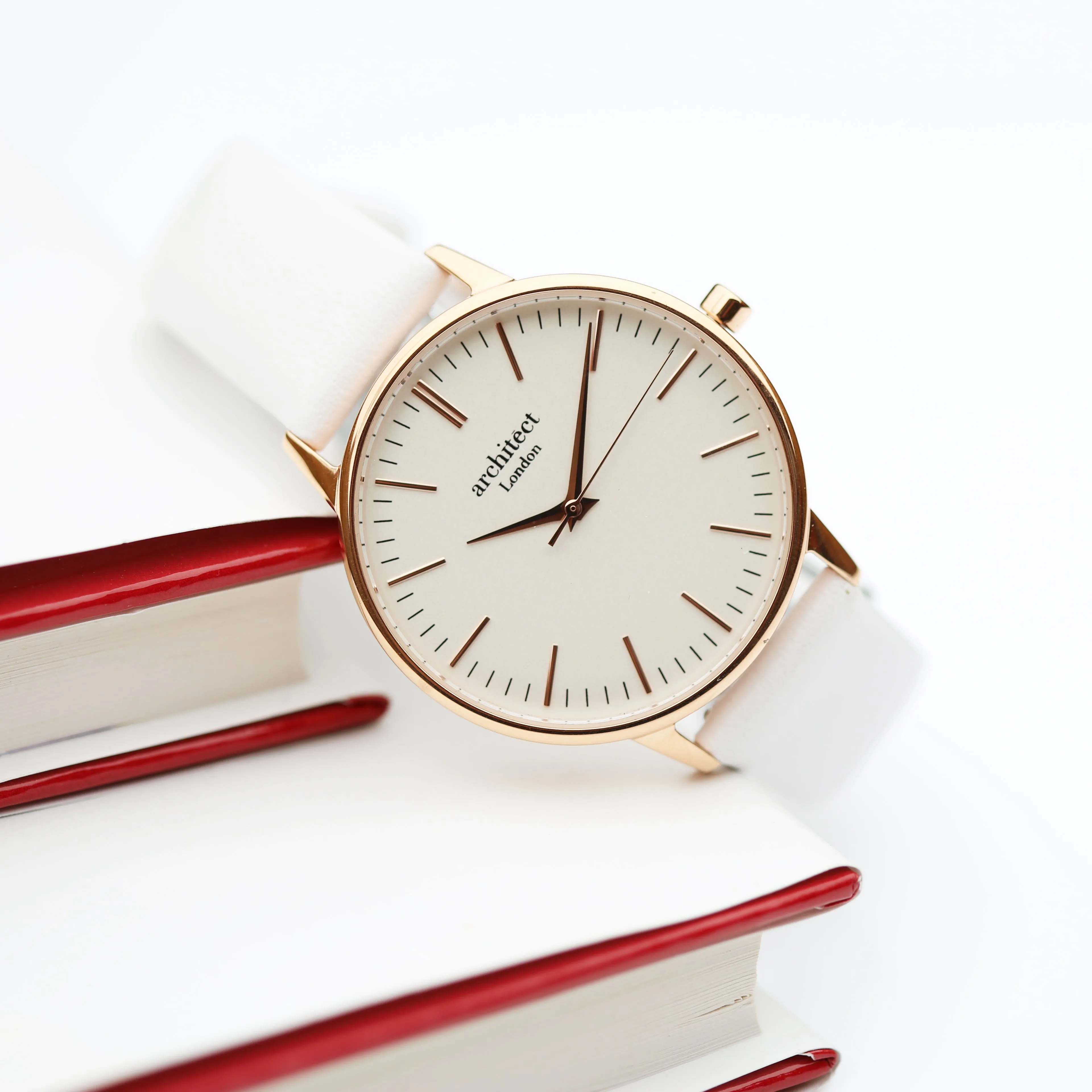 Ladies Archiect Blanc - Modern Font Engraving, White Strap