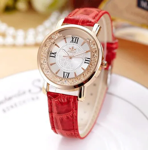 Ladies Fashion Quartz Watch Women Rhinestone Leather Casual Dress Watches Rose Gold Crystal