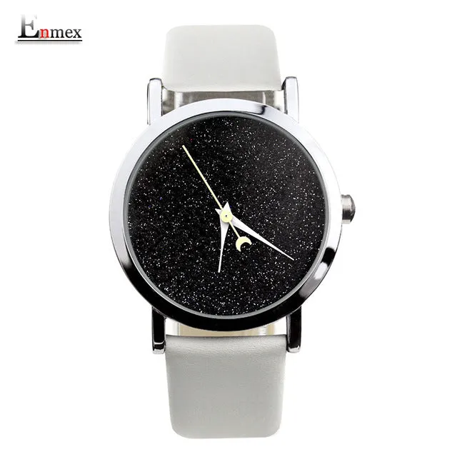 Ladies gift new style watch Enmex creative design starlight in the night sky simple face steel band quartz fashion wristwatch