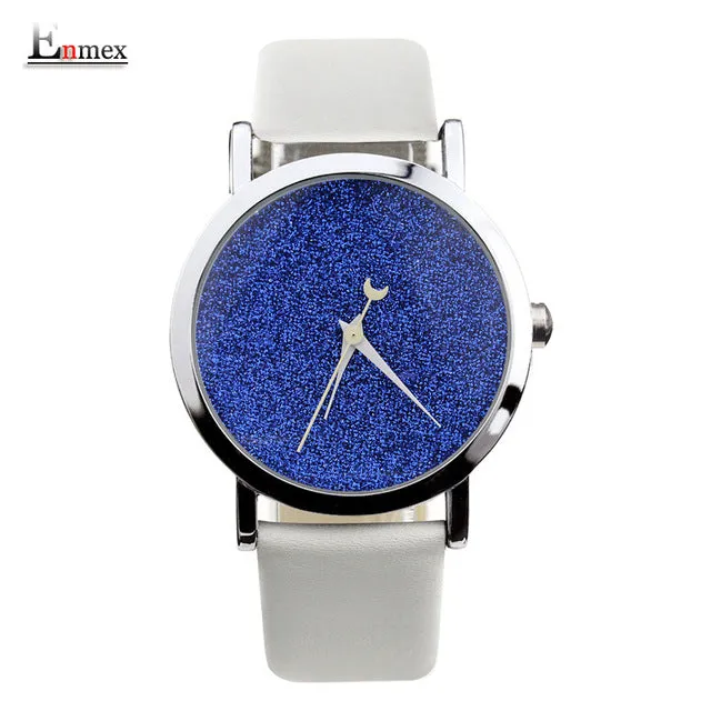 Ladies gift new style watch Enmex creative design starlight in the night sky simple face steel band quartz fashion wristwatch