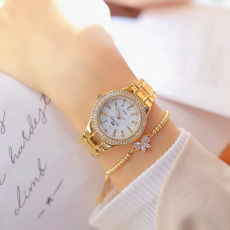 Ladies Wrist Watches Dress Gold Watch Women Crystal Diamond Watches Stainless Steel Silver Clock