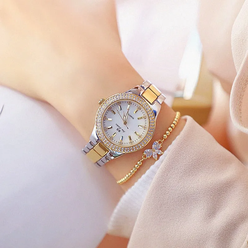 Ladies Wrist Watches Dress Gold Watch Women Crystal Diamond Watches Stainless Steel Silver Clock