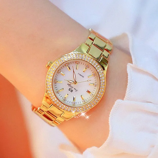 Ladies Wrist Watches Dress Gold Watch Women Crystal Diamond Watches Stainless Steel Silver Clock