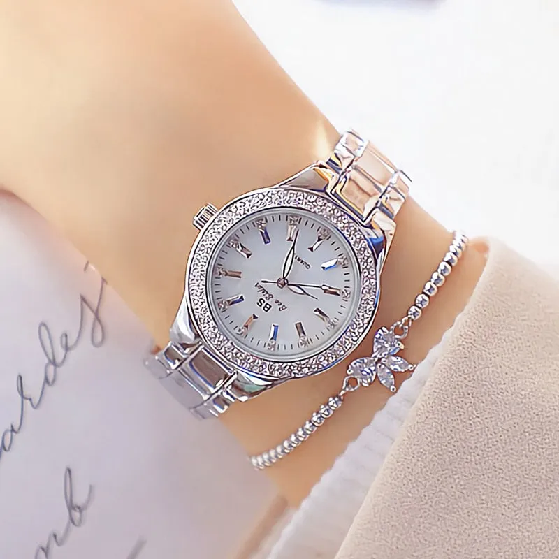 Ladies Wrist Watches Dress Gold Watch Women Crystal Diamond Watches Stainless Steel Silver Clock