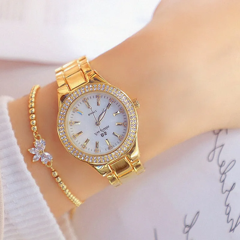 Ladies Wrist Watches Dress Gold Watch Women Crystal Diamond Watches Stainless Steel Silver Clock